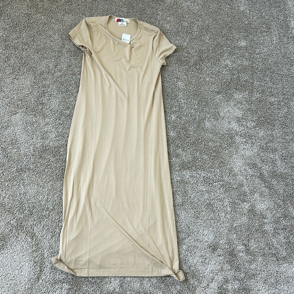fp beach free people beige t shirt maxi slit dress cover up size M NWT